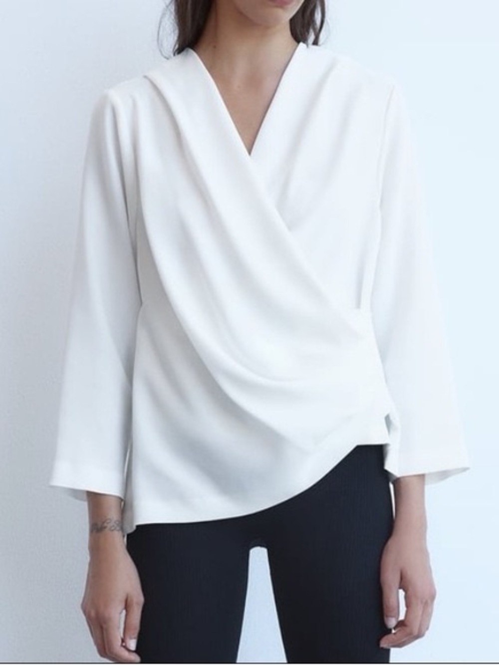 Zara White Draped Wrap V-Neck Women’s Top